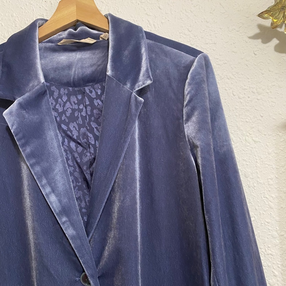Soft Surroundings Blue Velvet Blazer Jacket Leopard Lining Womens Large‎ career